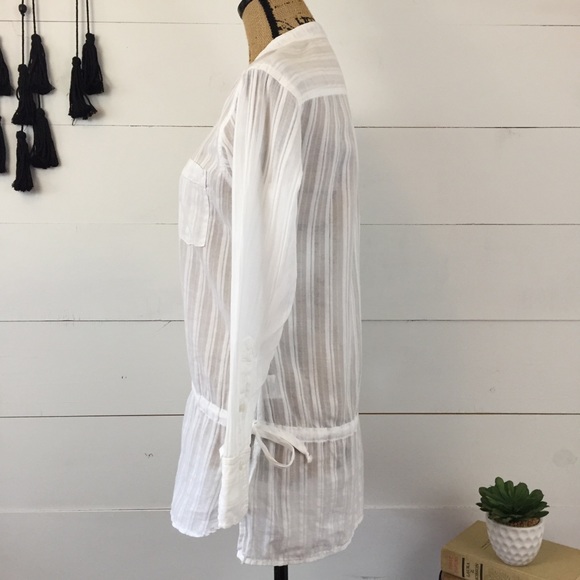 VINCE sheer white cinch waist tunic top XS - Picture 2 of 8